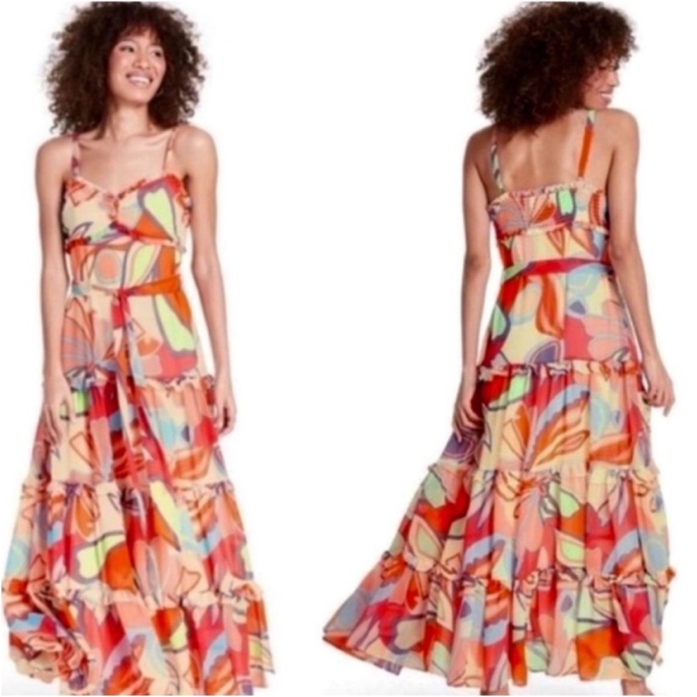 Alexis Target Dress Maxi Tiered Ruffle Colorful Swirl Size 1X NWT